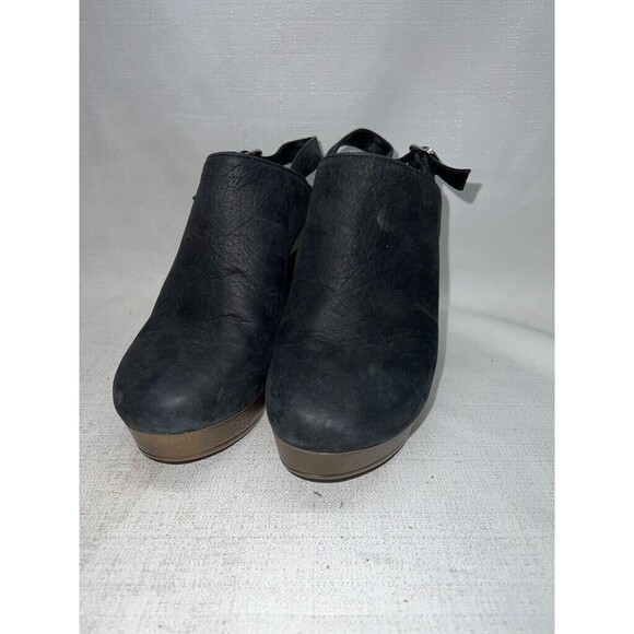 Black Leather Slingback Chunky‎ Platform Mules Clogs Sz. 38/7 - Picture 1 of 8